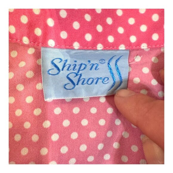 Vintage Ship n Shore Pink Polka Dot Long Sleeve Button-Up Shirt Blouse Womens XS - Picture 3 of 4